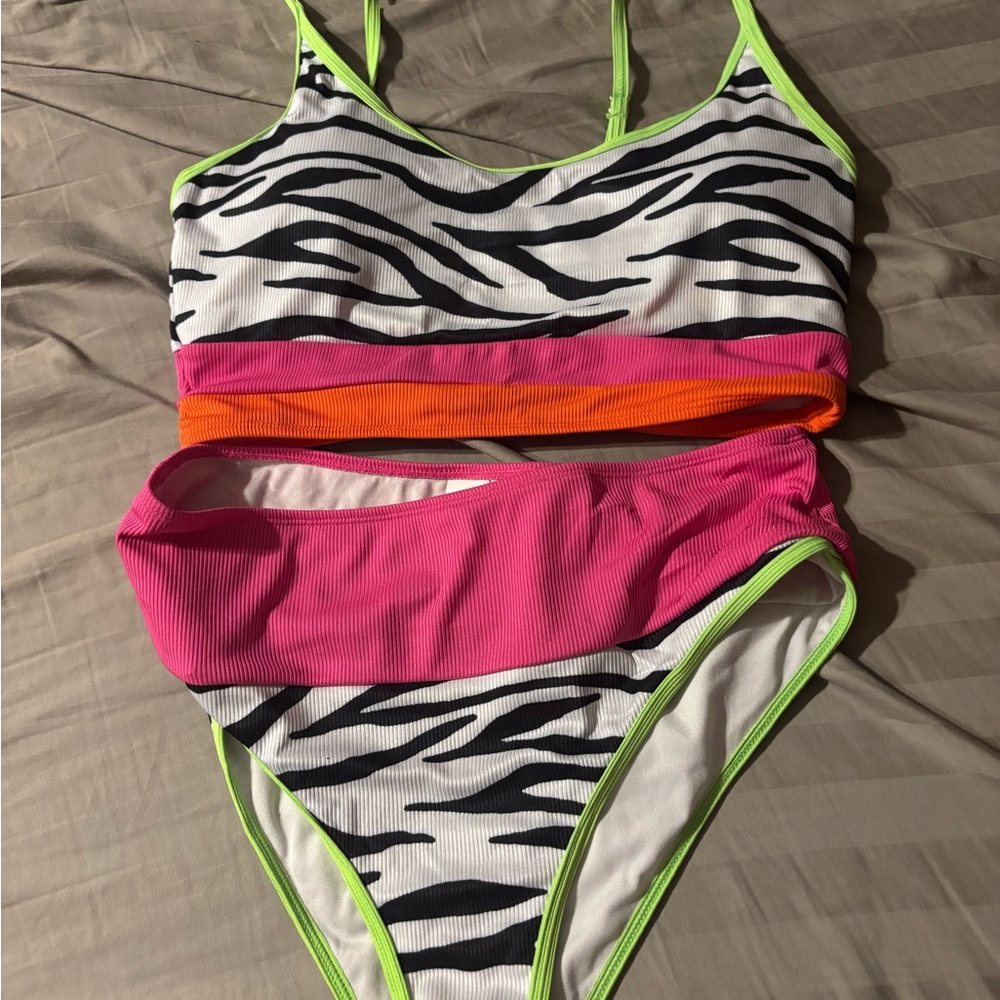Zebra Print Bikini with Pink and Orange Accents